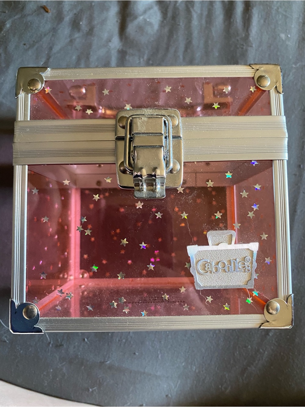 Caboodles Clear Pink Star Jewelry Case with Silver Trim